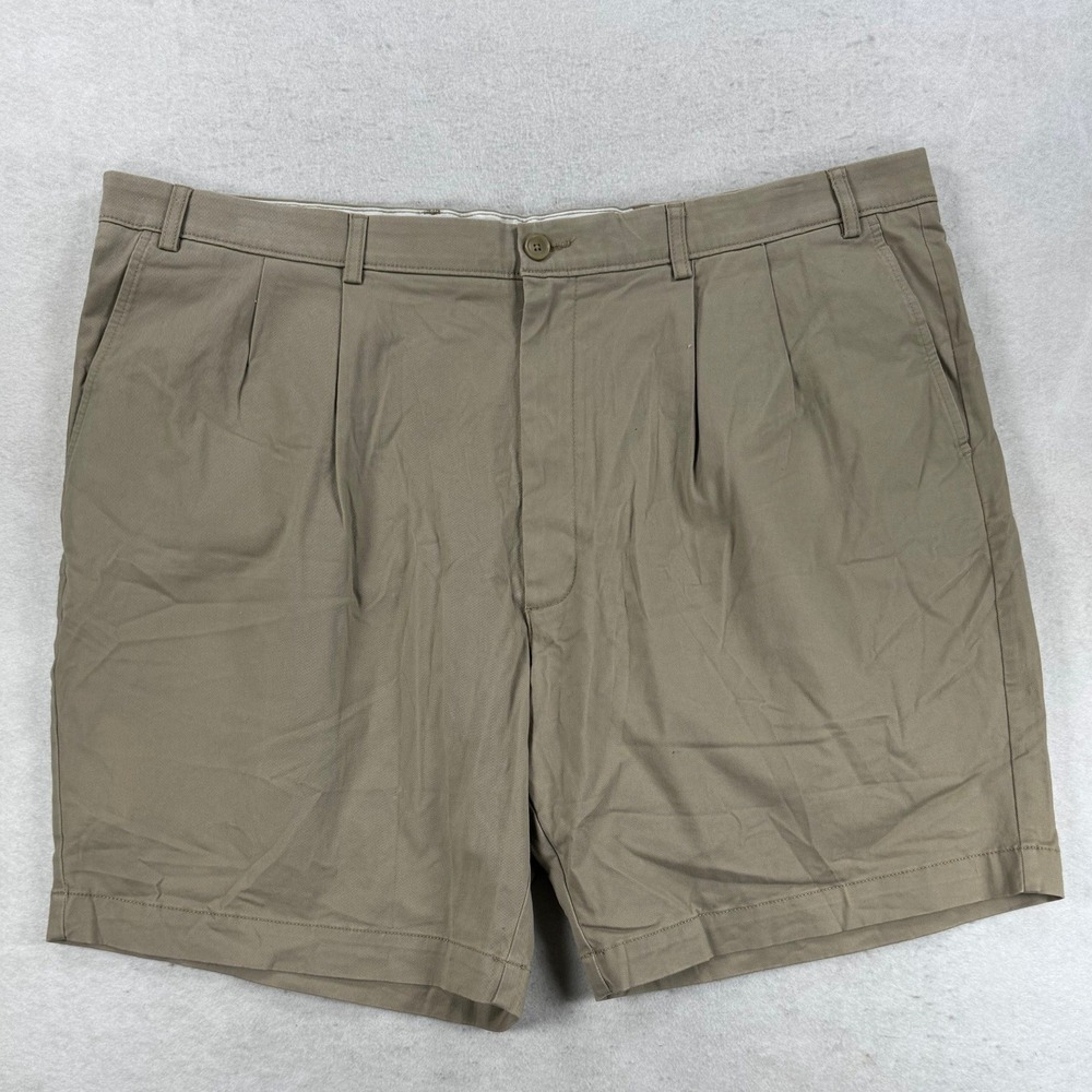 Roundtree & Yorke Mens Tan Khaki Pleated Chino Shorts Stretch Size 46‎